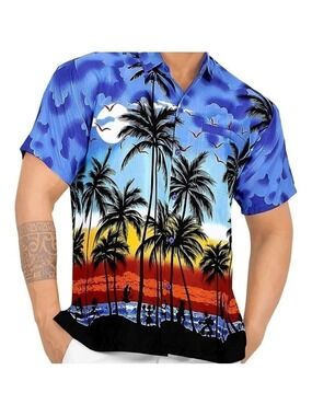 LA LEELA Men's Hawaiian Beach Button Down Casual Shirts NWT Size L
